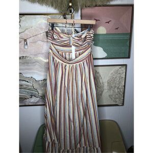 SHEIN Women's Striped Halter Cutout Detail Ruffle Hem Halter Maxi Beach Dress La